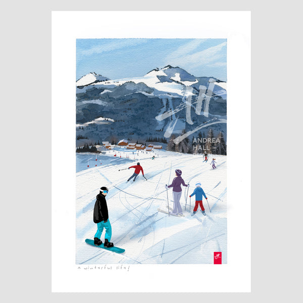 Stunning skiing art print 'A Winterful Life'
