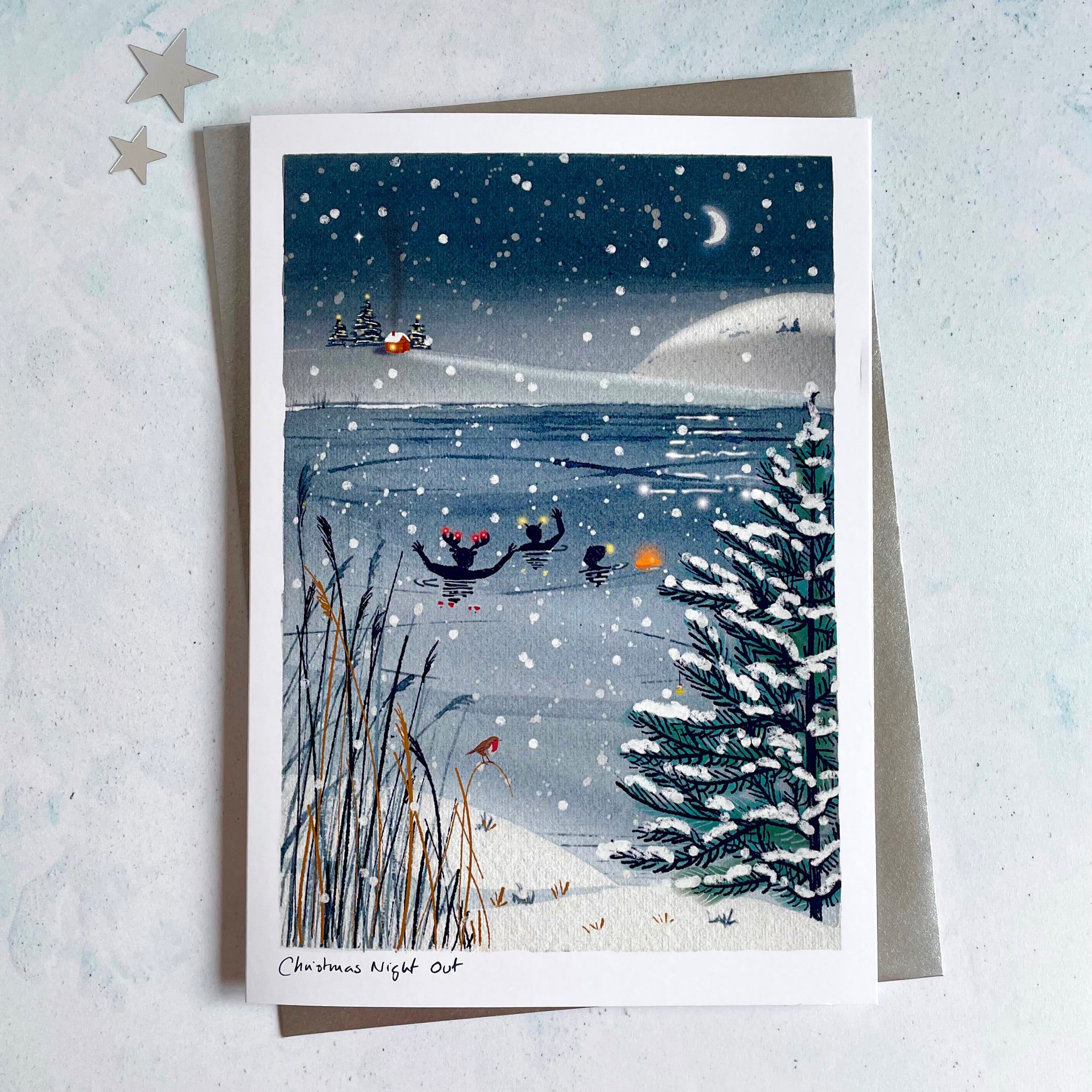 Wild Swimming Christmas Card 'Christmas Night Out'