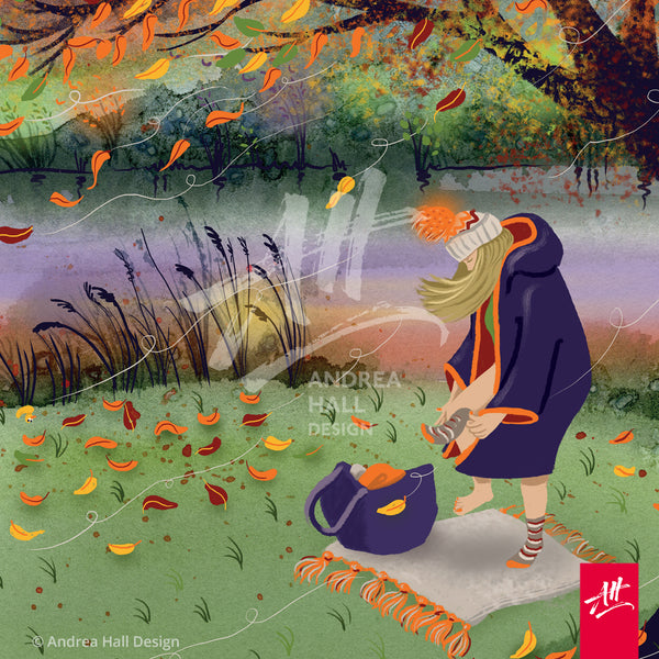 Autumn Wild Swimming art print. 'Fall Faffin'