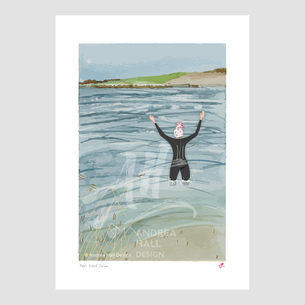 Joyful wild swimming art print 'Feel Good Swim'