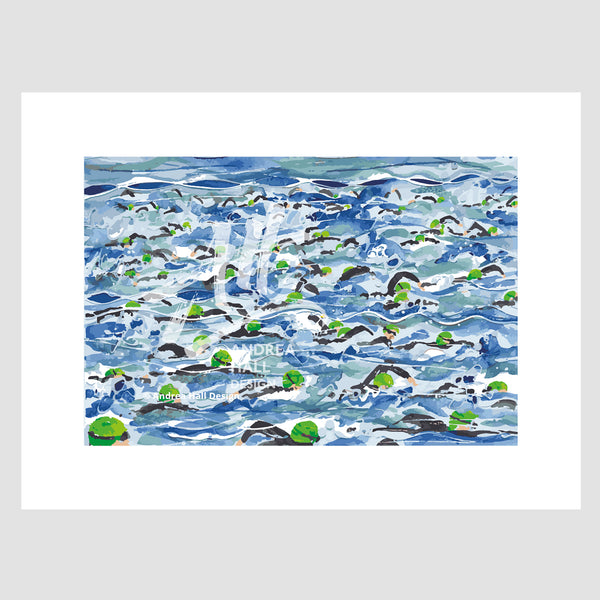 Open Water Swimming print. Mass Start Green Wave. Limited edition