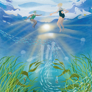 Open water wild swimming art print. Oblivious