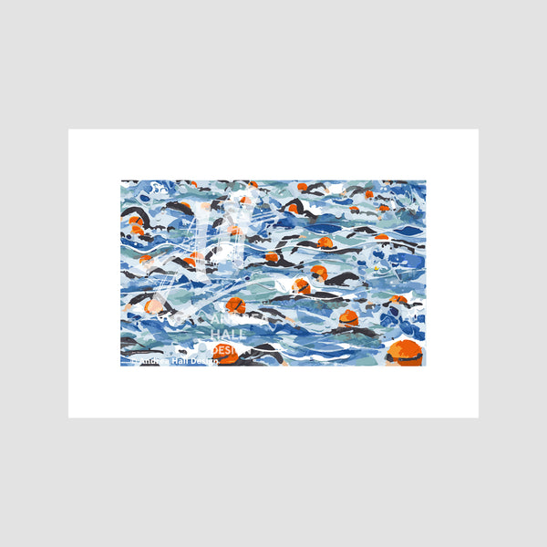 Open Water Swimming print. Mass Start Orange Wave. Limited edition