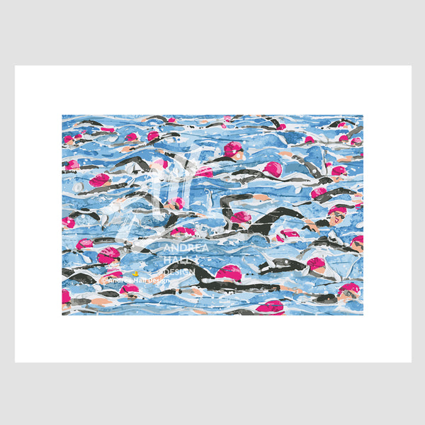 Open Water Swimming print. Mass Start Pink Wave. Limited edition