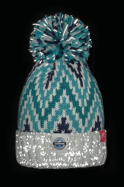 Swimzi Reflective Super Bobble Hat. Alpine Zig-zag design by Andrea Hall