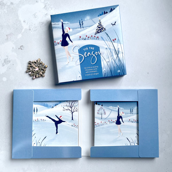 Set of 8 Ice Skating Christmas cards in matching wallet. 'Tis the Season'