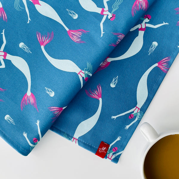 Mermaid wild swimming tea towels. Great gift for swimmers