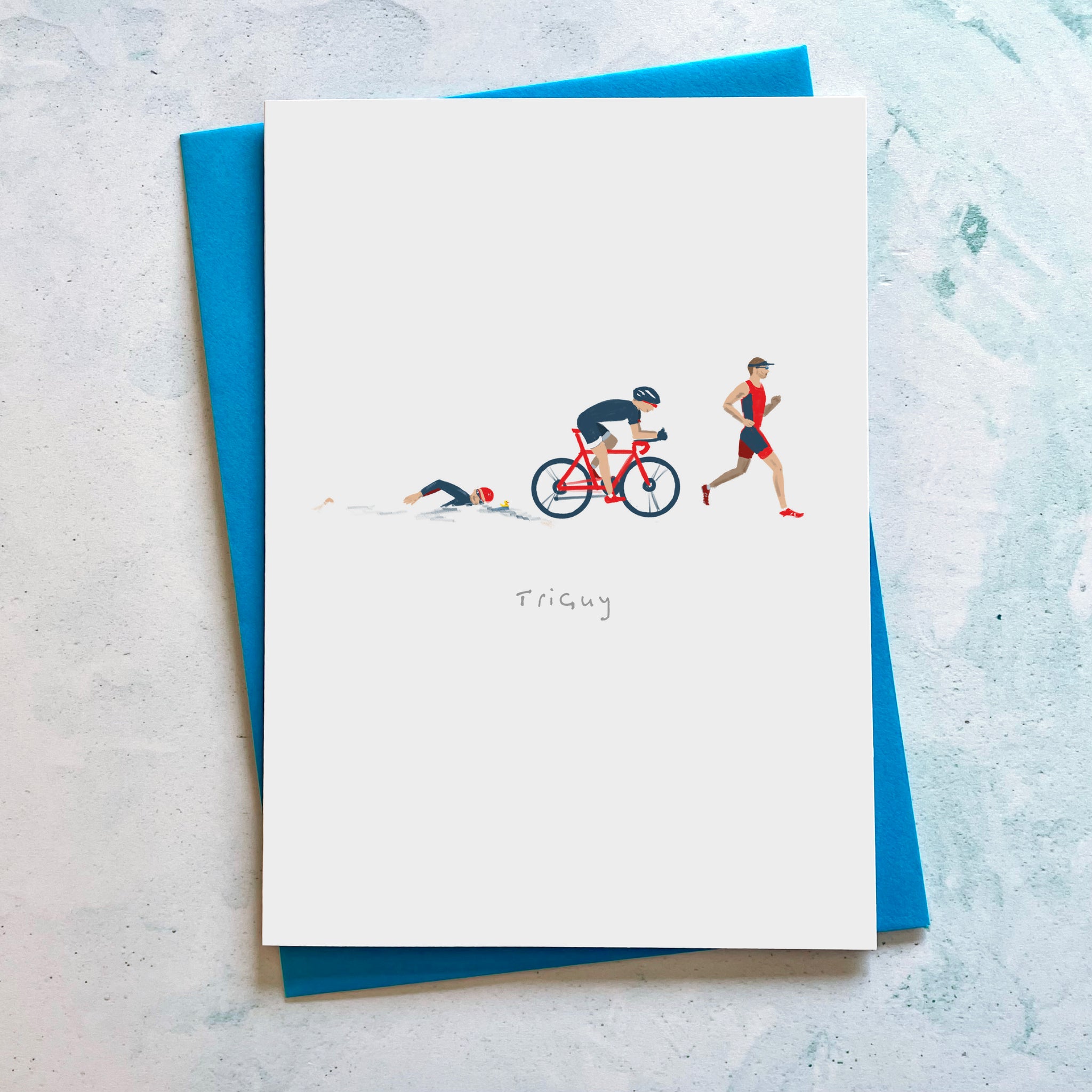 TriGuy triathlon guy greetings card for any occasion