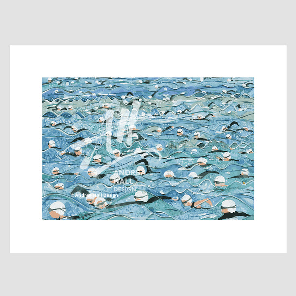 Open water swimming print. Mass Start White Wave. Limited edition