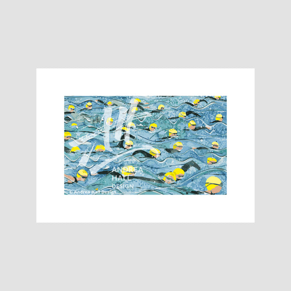 Open water swimming print. Mass Start Yellow Wave. Limited Edition