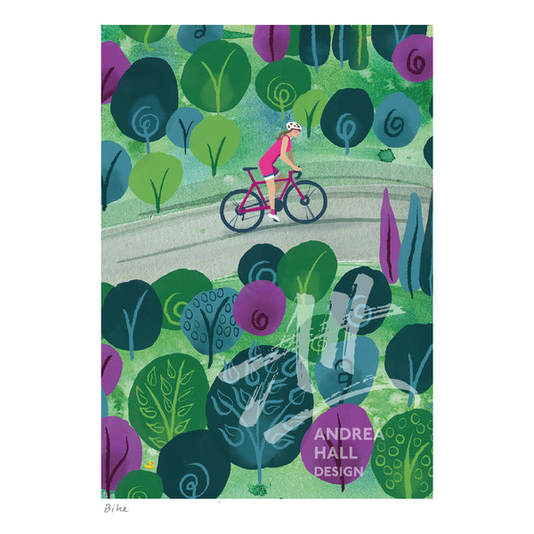 Cycling greetings card with female athlete. For triathletes and cyclists