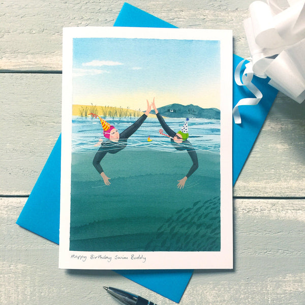 Birthday card for open water wild swimmers. Happy Birthday Swim Buddy