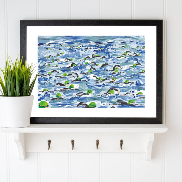 Open Water Swimming print. Mass Start Green Wave. Limited edition