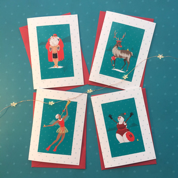 Swimming Rudolph. Christmas card for swimmers