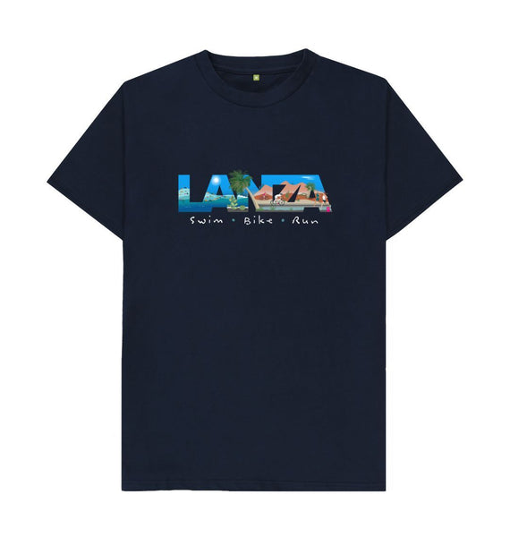 Navy Blue Lanza, Swim, Bike Run t-shirt. Classic fit