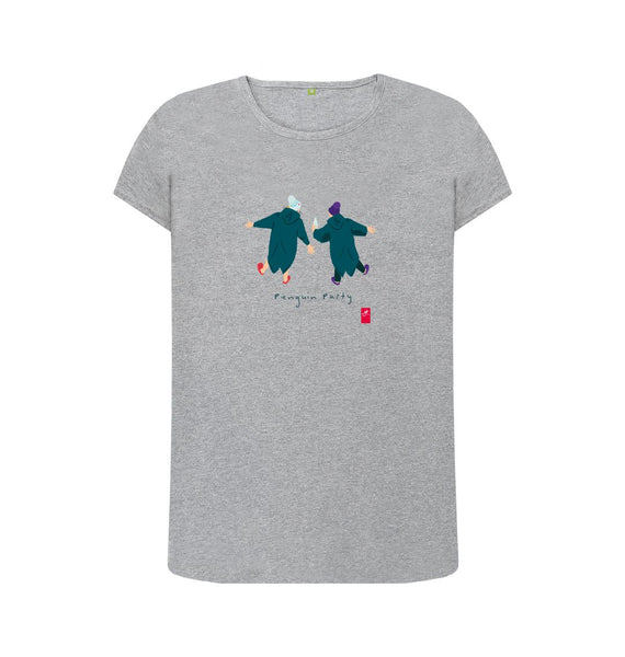 Athletic Grey Women's open water swimming t-shirt. Penguin Party
