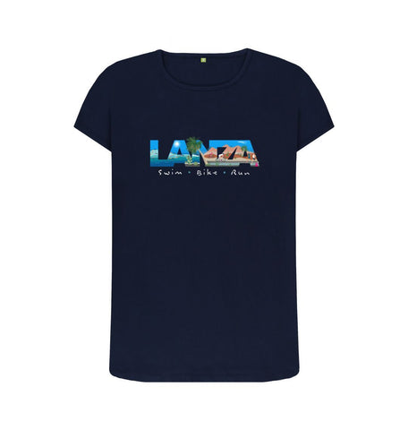 Navy Blue Lanza, Swim Bike Run t-shirt. Women's fit