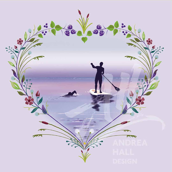 Paddleboarding notecard with wild flowers